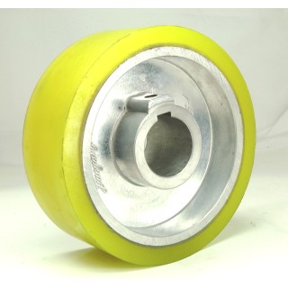 Solid Yellow Urethane Feed Wheel - 2" Wide, 5-1/2" Diameter, 35mm bore Keyed Shaft 80 durometer